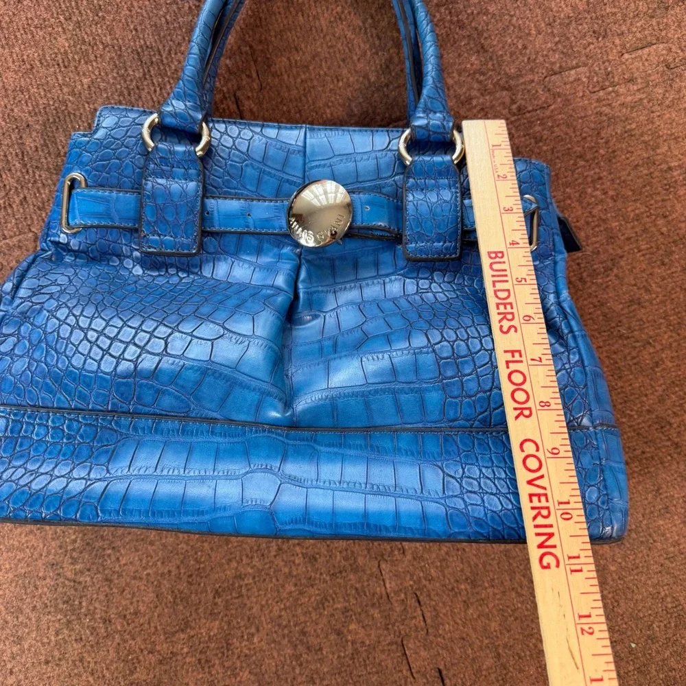 Anais Gvani New York Blue Croc Embossed Satchel Handbag Gold Hardware rare cool